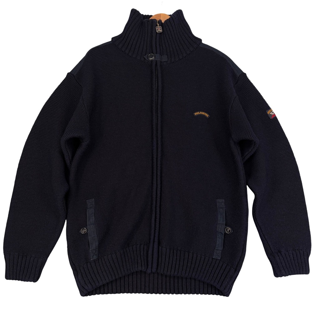 Vtg Paul & Shark Yachting Mens Navy Blue 100% Pure Wool Full Zip Cardigan Large